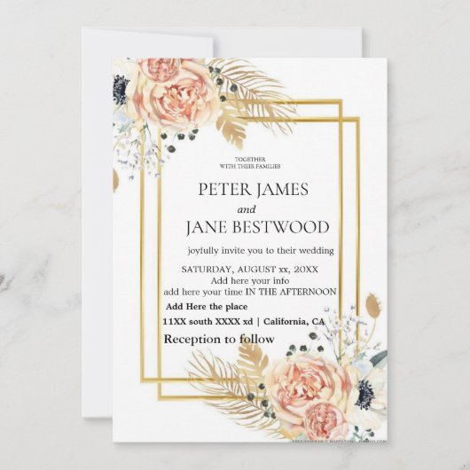 Hochzeitvorlage einfach  einladung (Vorderseite)