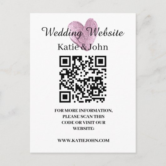 Hochzeitwebsite Hinzufügen von Namen QR-Code Minim Postkarte (Vorderseite)
