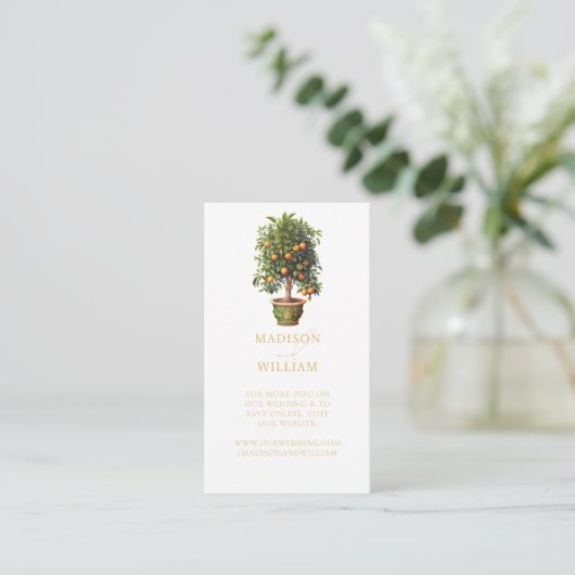 Hochzeitwebsite QR Code Orange Citrus Begleitkarte (Stehend Vorderseite)