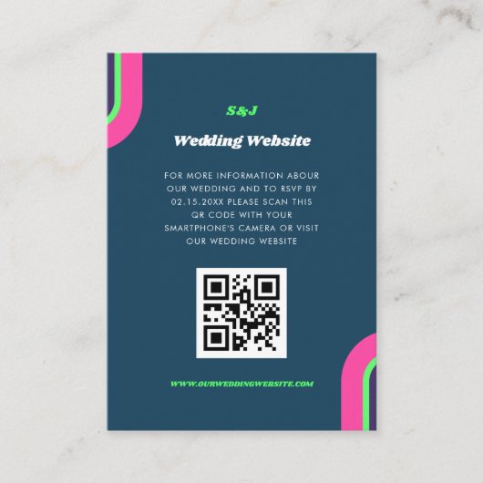 Hochzeitwebsite QR Code UAWG Aquamarin Retro Groov Begleitkarte (Vorderseite)