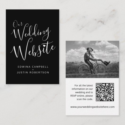Hochzeitwebsite Schwarz-weißer QR-Code Begleitkarte (Vorne/Hinten)