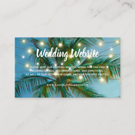 Hochzeitwebsite Tropical Beach String Lights Ombre Visitenkarte (Vorderseite)