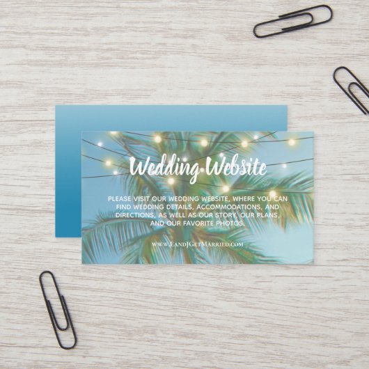 Hochzeitwebsite Tropical Beach String Lights Ombre Visitenkarte (Vorderseite/Rückseite Beispiel)