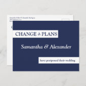 Hochzeitwechsel Pläne Moderne Minimale Marine Blue Postkarte (Vorne/Hinten)