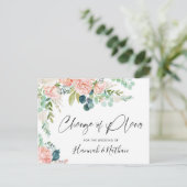 Hochzeitwechsel Plänen Rosa Rosa Blütenblättriger Ankündigungspostkarte (Stehend Vorderseite)