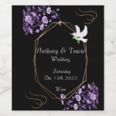 Hochzeitweilig Weinetikett Lila Blumen & Black (Einzelnes Label)