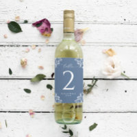 Hochzeitweilige Weinflasche Tischnummern Dusty Blu
