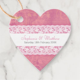 Hochzeitweilige weiße Spitze auf Lachsrosa Geschenkanhänger