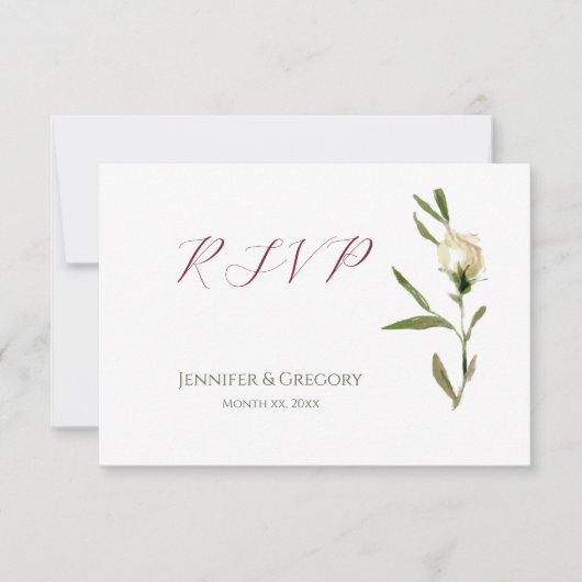 Hochzeitweiße Rose UAWG RSVP Karte (Vorderseite)