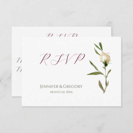 Hochzeitweiße Rose UAWG RSVP Karte (Vorne/Hinten)