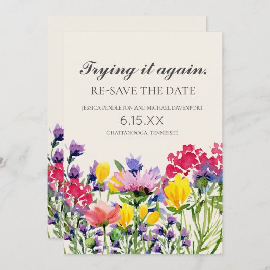 Hochzeitwiederauflage Rett Datum Foto Aquarellfarb Save The Date (Vorne/Hinten)