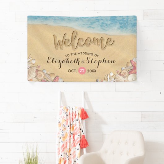 Hochzeitwillkommene Summer Beach Starfish Muscheln Banner (Insitu)