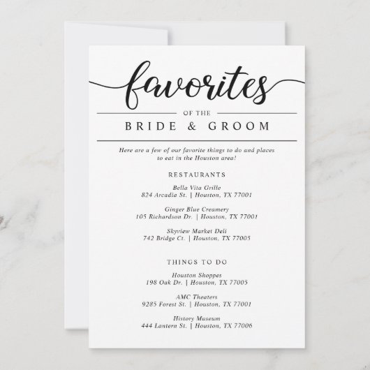 Hochzeitwochenende Begrüßung und Dinge zum Kartenv (Rückseite)