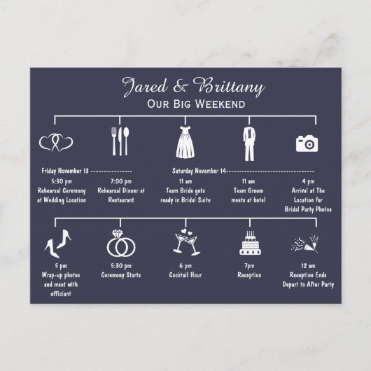 Hochzeitwochenende Einladungspostkarte (Vorderseite)