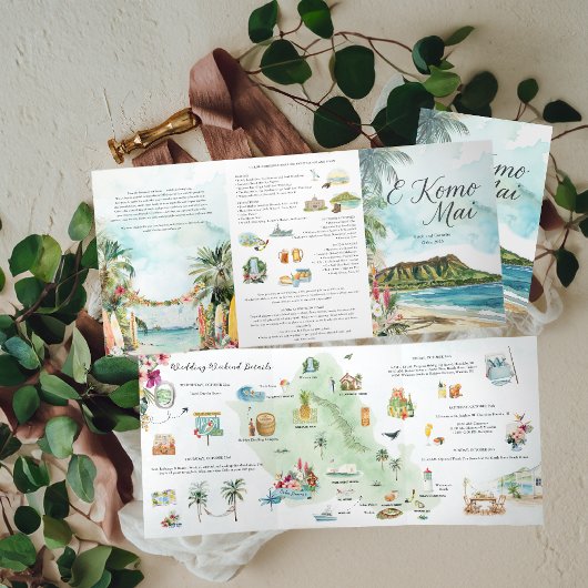Hochzeitwochenende | Oahu, Hawaii Dreifach Gefaltete Einladung