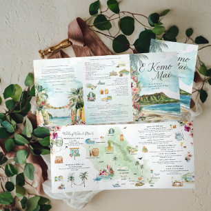 Hochzeitwochenende Oahu, Tri-Fold Einladung von