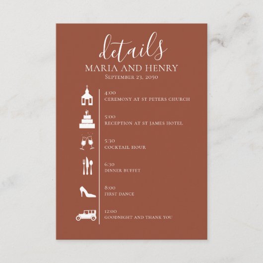 Hochzeitzeitzeitschrift Terracotta Details QR-UAWG Begleitkarte (Vorderseite)