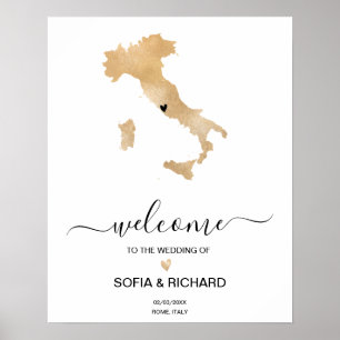 Hochzeitziel Italien Karte Gold Bewegliches Herz Poster
