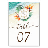 Hochzeitziel World Map Compass Monogram Tischnummer (Vorderseite)