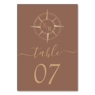 Hochzeitziel World Map Compass Monogram Tischnummer