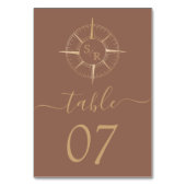 Hochzeitziel World Map Compass Monogram Tischnummer (Rückseite)