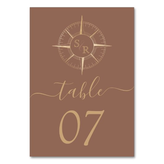 Hochzeitziel World Map Compass Monogram Tischnummer (Rückseite)