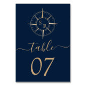 Hochzeitziel World Map Compass Monogram Tischnummer (Rückseite)