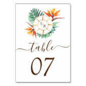 Hochzeitziel World Map Compass Monogram Tischnummer (Rückseite)