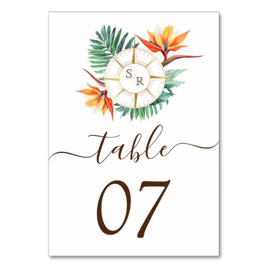 Hochzeitziel World Map Compass Monogram Tischnummer (Vorderseite)