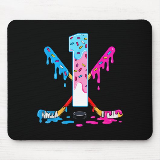 Hockey 1 Years Old Ice Cream Drip 1st Birthday Kid Mousepad (Vorne)