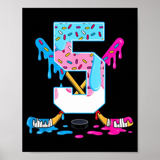 Hockey 5 Years Old Ice Cream Drip 5th Birthday Kid Poster (Vorne)