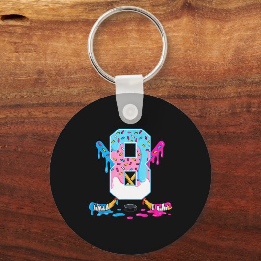 Hockey 8 Years Old Ice Cream Drip 8th Birthday Kid Schlüsselanhänger (Vorderseite)