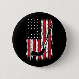 Hockey American Flag Sport Retro Vintag Button