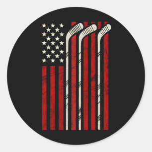 Hockey Amerikanische Flagge Hockey Us Flagge Spiel Runder Aufkleber