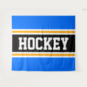 HOCKEY Athletic Bright Blue Black Yellow Stripes Wandteppich (Vorderseite (Horizontal))