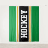 HOCKEY Athletic Bright Green Black Yellow Strips Wandteppich (Vorderseite)