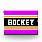HOCKEY Athletic Bright Pink Black Yellow Stripes Fotoblock (Vorderseite)