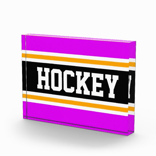 HOCKEY Athletic Bright Pink Black Yellow Stripes Fotoblock (Rechts)