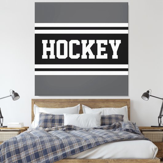 HOCKEY Athletic Gray Black White Racing Stripes Leinwanddruck (Insitu (Schlafzimmer))