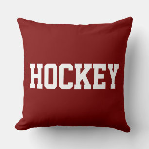 HOCKEY Athletic Weißer Text Auf Fetten Vintage Rot Kissen