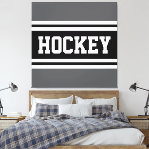 HOCKEY Athletik Grau Schwarz Weiß Rennstreifen Leinwanddruck
