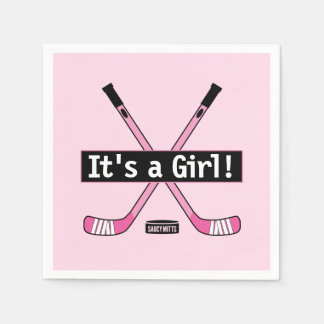 Hockey Baby Es ist ein Girl Pink Hockey Sticks Serviette