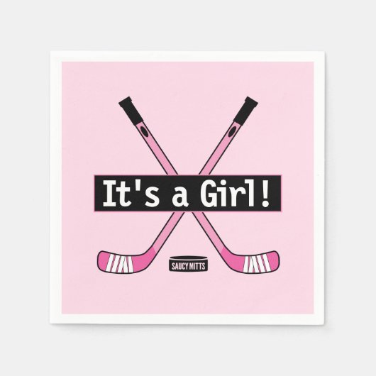 Hockey Baby Es ist ein Girl Pink Hockey Sticks Serviette (Vorderseite)
