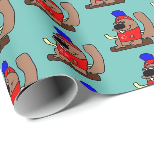 Hockey-Beaver-Cartoon im Red Maple Leaf-Shirt Geschenkpapier (Rolleneckpunkt)
