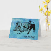 Hockey Birthday Card Tintenskizze auf Blue Waterco Karte (Gelbe Blume)