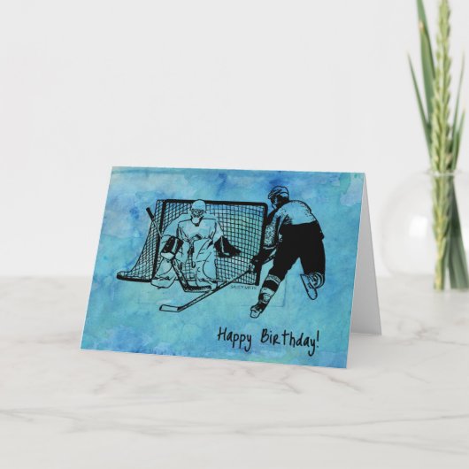 Hockey Birthday Card Tintenskizze auf Blue Waterco Karte (Vorderseite)