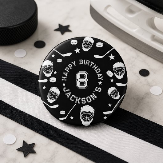 Hockey Black and White Themed Kindergeburtstag Par Button