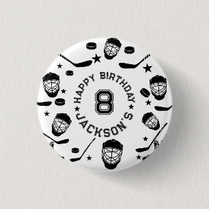 Hockey Black and White Themed Kindergeburtstag Par Button