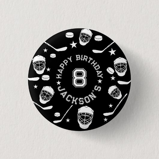 Hockey Black and White Themed Kindergeburtstag Par Button (Vorderseite)