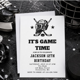 Hockey Black and White Themed Kindergeburtstag Par Einladung